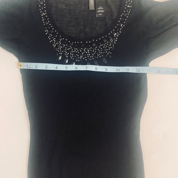 Bisou Bisou Black Beaded Cold Shoulder Knit Sweater Blouse - Picture 9 of 11